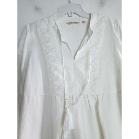 Soft Surroundings White Baby Doll Floral Embroidery Flax/Cotton Blouse sz Small - Picture 6 of 9